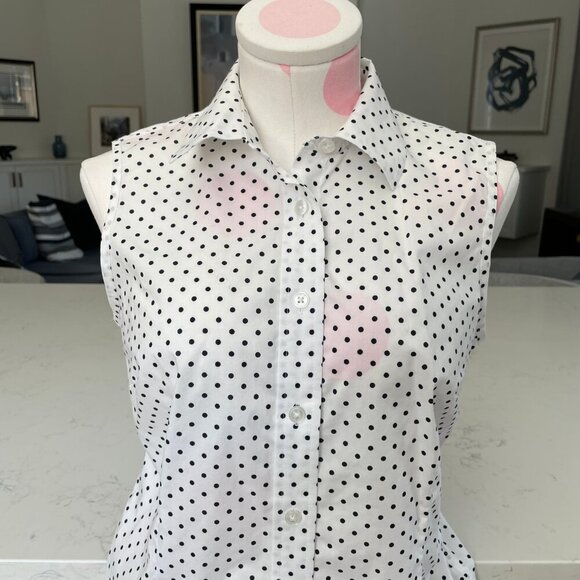 Jones New York Signature Slvless Button Down Polka Dot Print Blouse Wht Blk Sz S - Picture 2 of 10